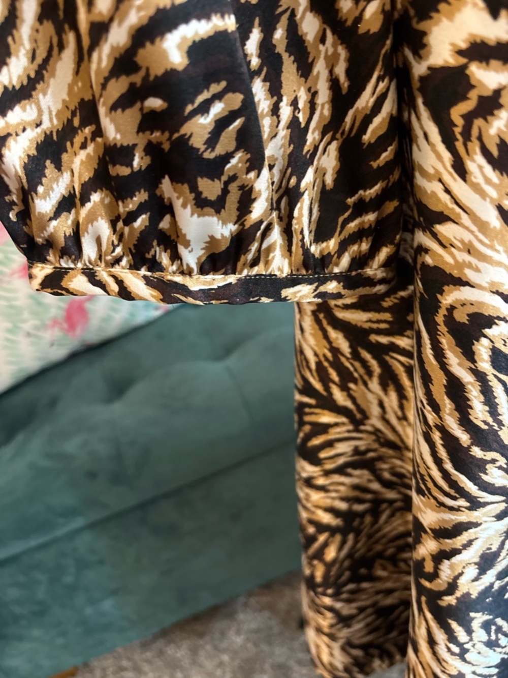 Ashley Stewart- Black and Cream Satin Animal Print Wrap Dress - Picture 5 of 5